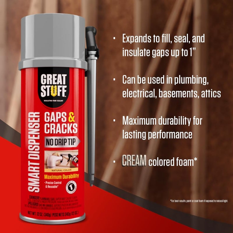 Great Stuff 99108824 Smart Dispenser Gaps & Cracks, Cream, 12 Ounce - Image 2