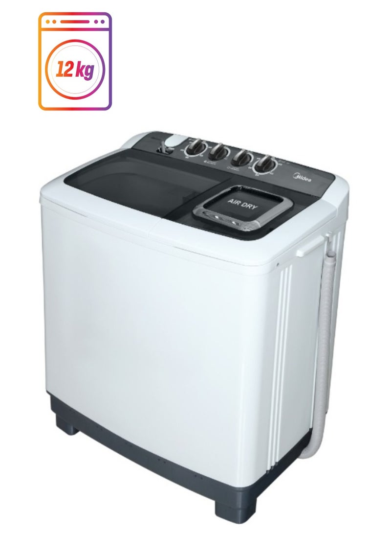 Midea Twin Tub Washing Machine,12 KG (Black Lid) - 900 W TW120ADN(B) White