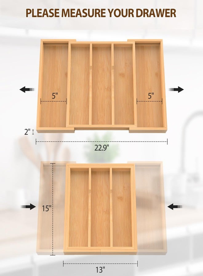 Bambition Bamboo Expandable Kitchen Drawer Organizer, 13" - 23" Adjustable Utensils Holder and Cutlery Tray, 3-5 Slots Drawer Organizer for Silverware Flatware - Image 3