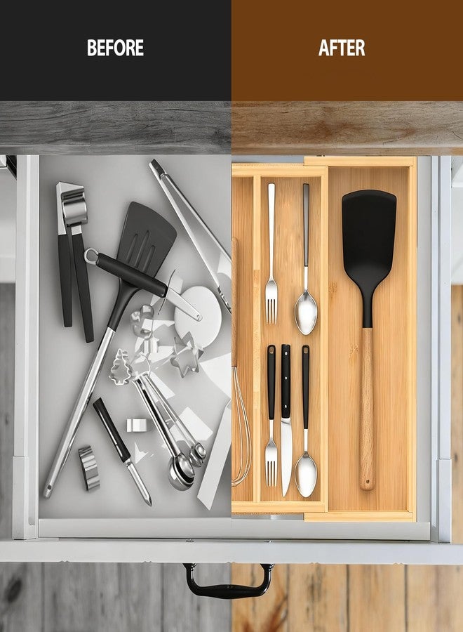 Bambition Bamboo Expandable Kitchen Drawer Organizer, 13" - 23" Adjustable Utensils Holder and Cutlery Tray, 3-5 Slots Drawer Organizer for Silverware Flatware - Image 4