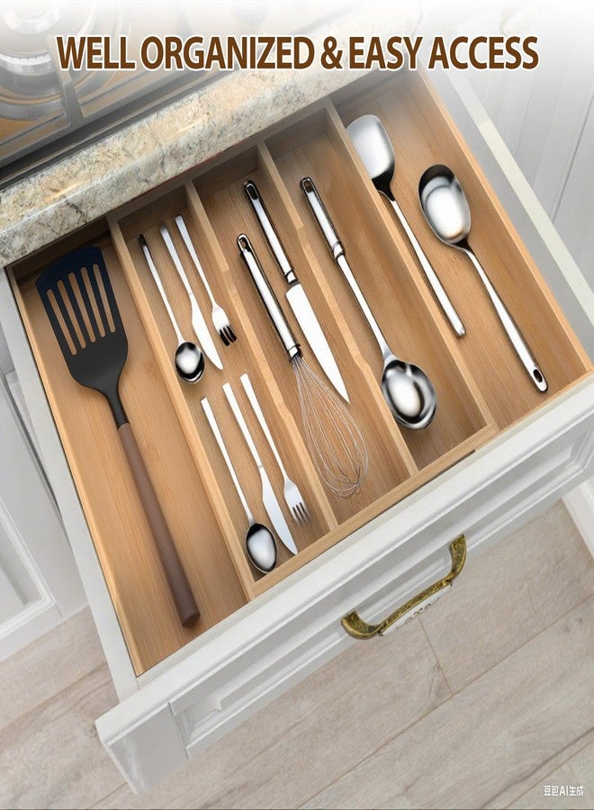 Bambition Bamboo Expandable Kitchen Drawer Organizer, 13" - 23" Adjustable Utensils Holder and Cutlery Tray, 3-5 Slots Drawer Organizer for Silverware Flatware - Image 5