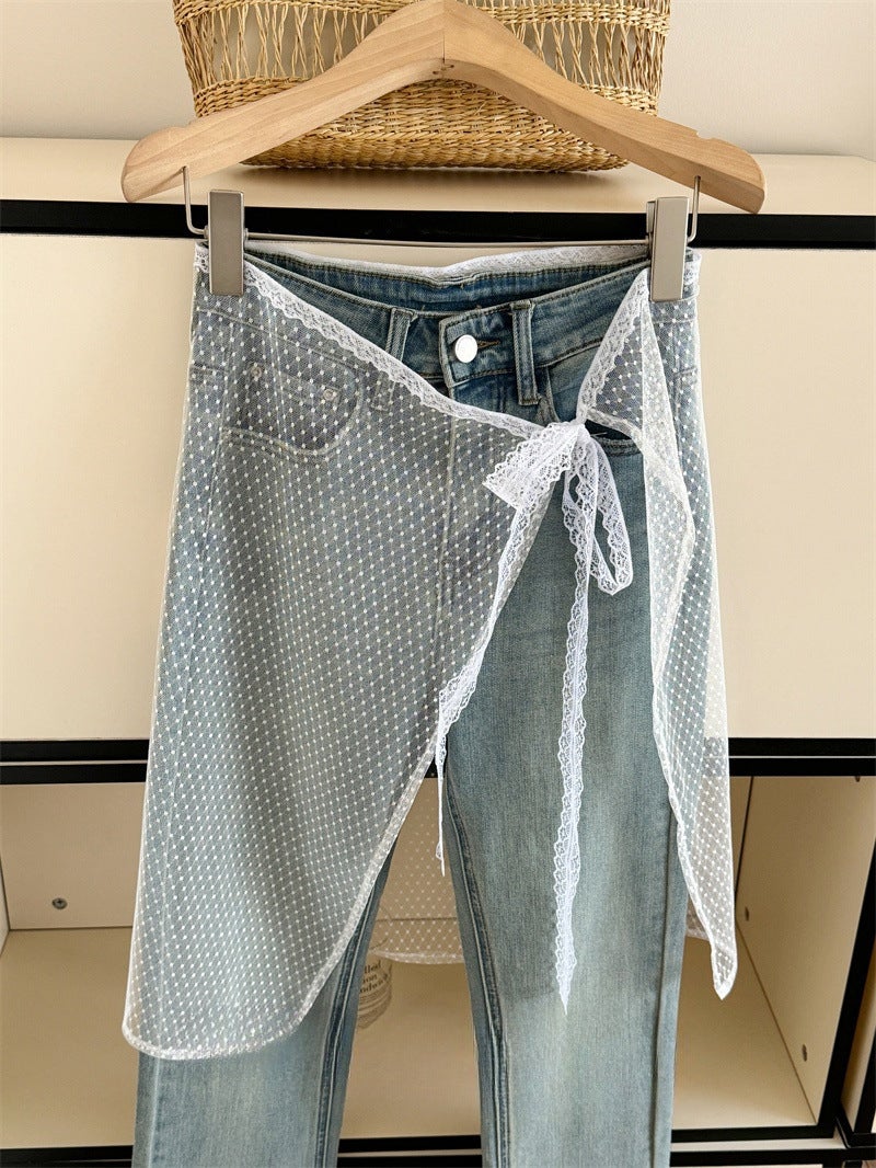 Korean Floral Lace Layering Skirt White flowers - Image 2