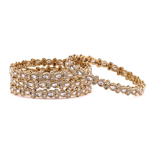 Rubans Womens Set of 4 18K Mehandi Gold-Plated Kundan & Cubic Zirconia Studded Designer Bangles - Image 1