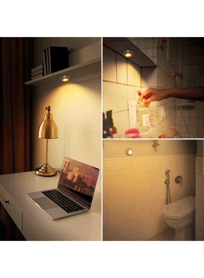 DUNISO 6 Pcs Puck Lights，Closet Light，Battery Powered Push Lights, LED Puck Lightings, Save Space，Convenient and Durable，for Hallway Bathroom Bedroom Kitchen Closet Car Interior，Warm Light - Image 4