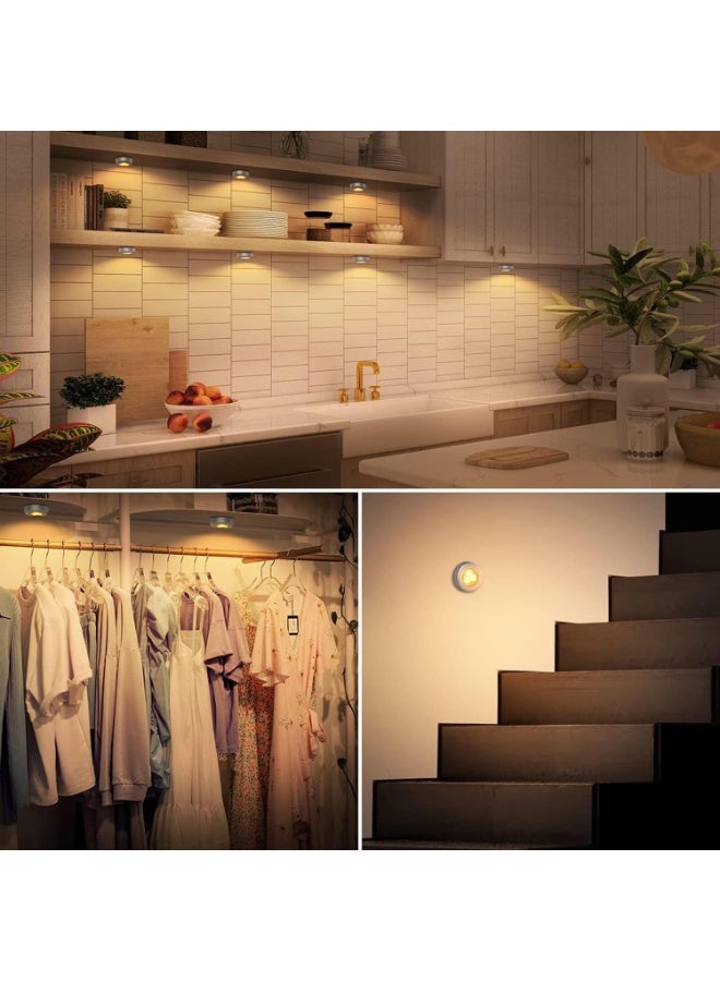 DUNISO 6 Pcs Puck Lights，Closet Light，Battery Powered Push Lights, LED Puck Lightings, Save Space，Convenient and Durable，for Hallway Bathroom Bedroom Kitchen Closet Car Interior，Warm Light - Image 3
