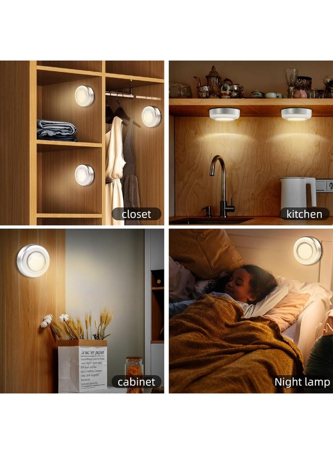DUNISO 6 Pcs Puck Lights，Closet Light，Battery Powered Push Lights, LED Puck Lightings, Save Space，Convenient and Durable，for Hallway Bathroom Bedroom Kitchen Closet Car Interior，Warm Light - Image 5