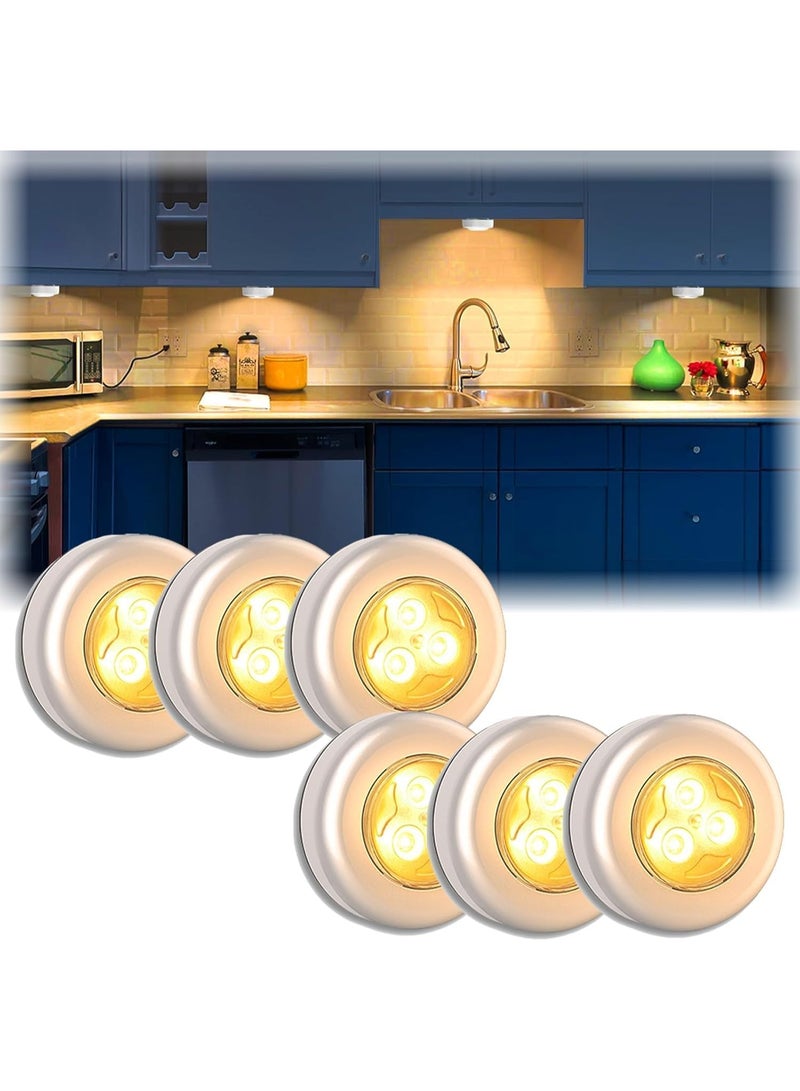 DUNISO 6 Pcs Puck Lights，Closet Light，Battery Powered Push Lights, LED Puck Lightings, Save Space，Convenient and Durable，for Hallway Bathroom Bedroom Kitchen Closet Car Interior，Warm Light - Image 1