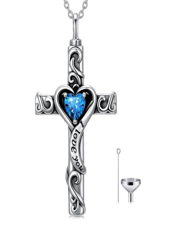TOUPOP Cross Urn Necklaces for Ashes Cremation Jewelry Topaz December Birthstone Necklace 925 Sterling Silver Memorial Keepsake Pendant Jewelry for Women - Image 1