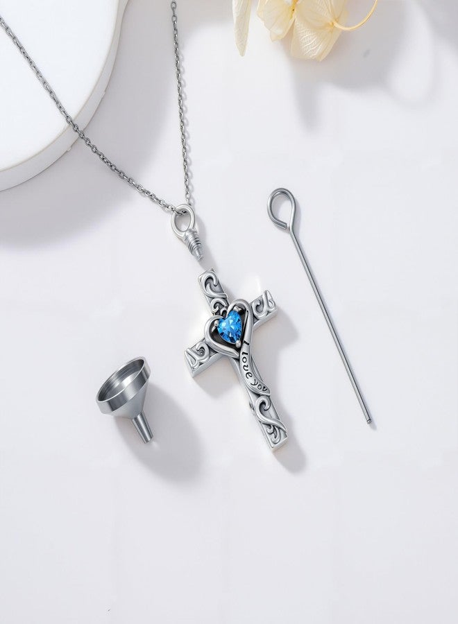 TOUPOP Cross Urn Necklaces for Ashes Cremation Jewelry Topaz December Birthstone Necklace 925 Sterling Silver Memorial Keepsake Pendant Jewelry for Women - Image 2