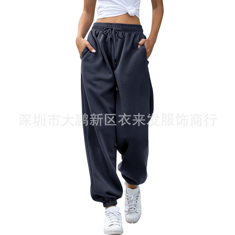 2023 Amazon Japanese Sweatshirt High Waist Pants Womens Pocket Harlan Casual Sports Pants 9 Color 5 Size Navy blue 