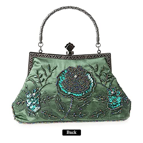 DA BODAN Womens Vintage Floral Beaded Rhinestone Embroidery Clutch Sequin Crossbody Bag Evening Handbag for Bridal Wedding Party Prom - Image 2