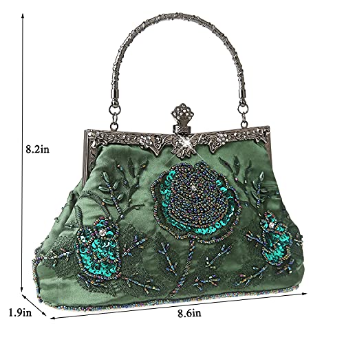 DA BODAN Womens Vintage Floral Beaded Rhinestone Embroidery Clutch Sequin Crossbody Bag Evening Handbag for Bridal Wedding Party Prom - Image 3