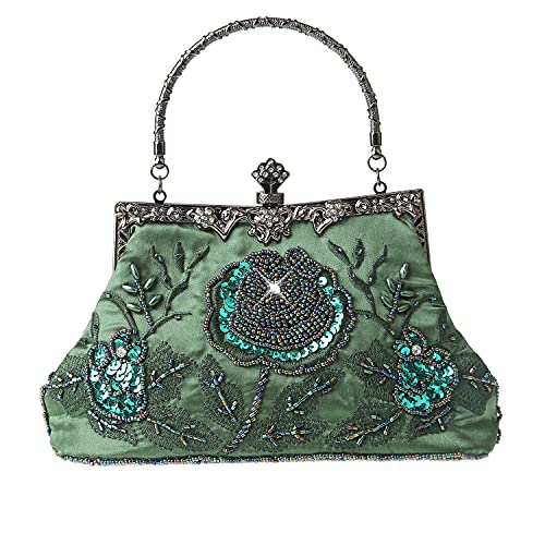 DA BODAN Womens Vintage Floral Beaded Rhinestone Embroidery Clutch Sequin Crossbody Bag Evening Handbag for Bridal Wedding Party Prom - Image 1