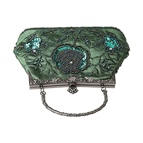 DA BODAN Womens Vintage Floral Beaded Rhinestone Embroidery Clutch Sequin Crossbody Bag Evening Handbag for Bridal Wedding Party Prom - Image 4