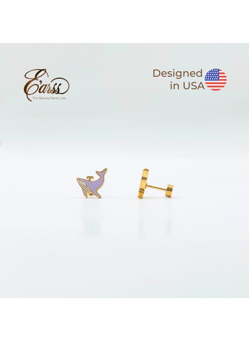 Earss Dolphins Stud Earrings For Kids, Gold Plated  - Image 2