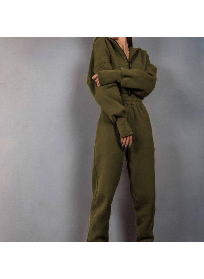 NIBEMINENT Fleece Sport Jumpsuit Women Playsuit Sportswear Female Long Sleeve Zipper Hoodies Jumpsuits Zipper Up Autumn Winter Overalls - Image 1