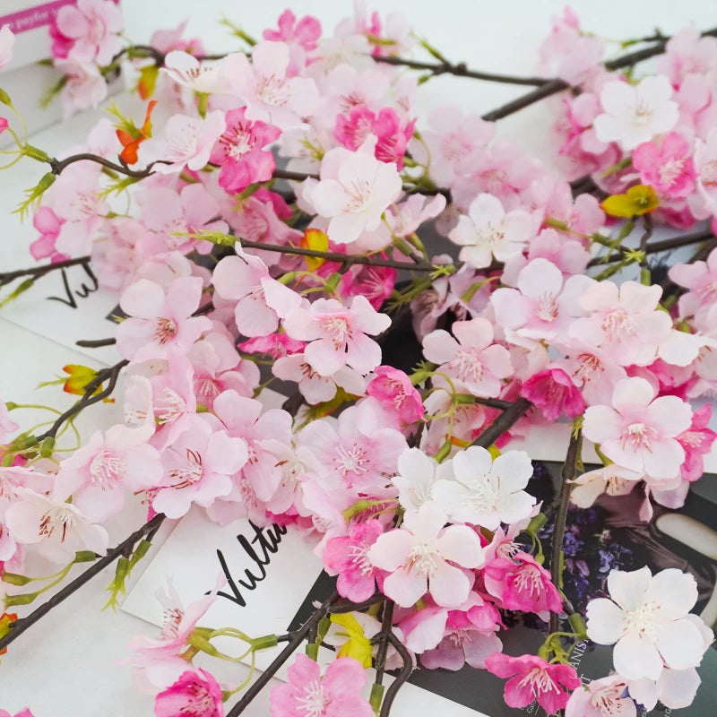 obbsie 4Pcs Artificial Cherry Blossom Flower Branches  39.4"" Fake Silk Pink Cherry Blossom Tree Stems Faux Cherry Flowers Vase Arrangements for Home Wedding Table Centerpieces Vase DIY Decor - Image 2