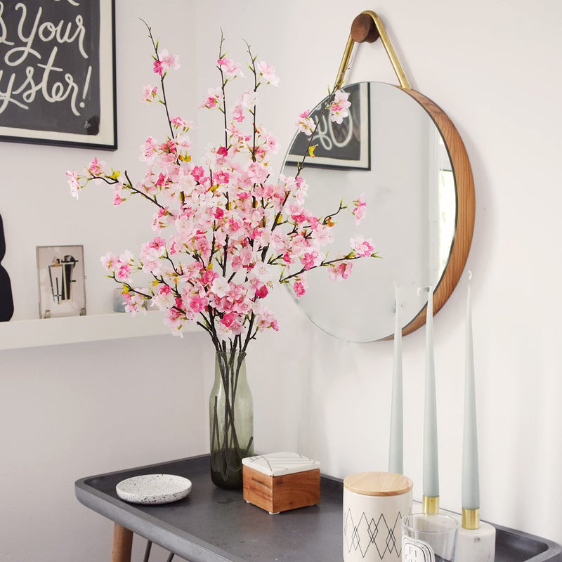 obbsie 4Pcs Artificial Cherry Blossom Flower Branches  39.4"" Fake Silk Pink Cherry Blossom Tree Stems Faux Cherry Flowers Vase Arrangements for Home Wedding Table Centerpieces Vase DIY Decor - Image 3