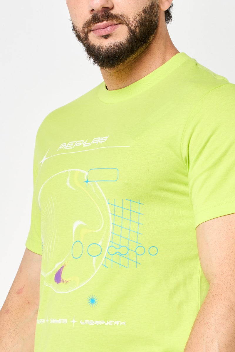Replay Men Crew Neck Short Sleeves Graphic Print T-Shirt, Lime Green - Image 3