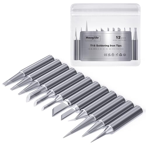 HANGLIFE T18 Soldering Iron Tips for Hakko FX-888D FX-888 FX8801 FX-600, and More Soldering Stations/Irons - Replacement Solder Tips for Welding Equipment & Accessories (12 pcs) - Image 1