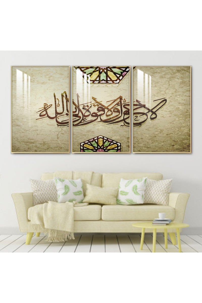 Marktna Three wooden wall painting with a frame and a clear acrylic layer - Image 1