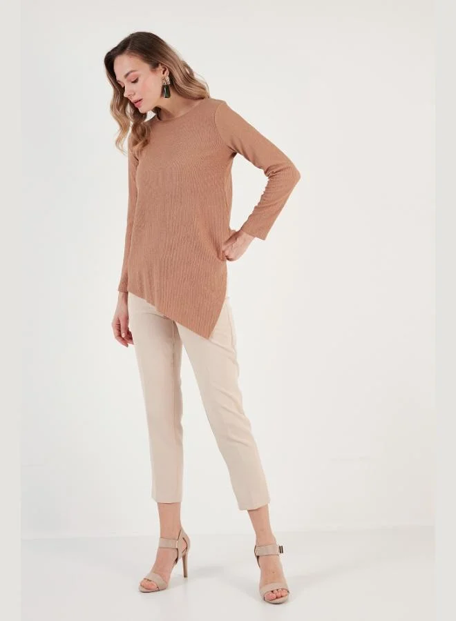 Lela Lela Crew Neck Flexible Textured Asymmetrical Blouse Women's Blouse 5864971