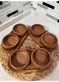 Boz House 9 Piece Acacia Wood Natural Snack Plate Set - Handmade Luxury Presentation Snack Plates  - Image 1