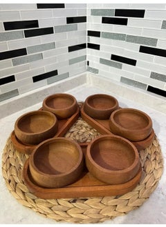 Boz House 9 Piece Acacia Wood Natural Snack Plate Set - Handmade Luxury Presentation Snack Plates  - Image 2