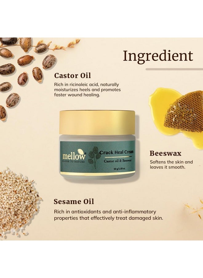 MELLOW Herbal Crack Heal Cream With Beeswax, Til & Arandi Oil To Repair Rough & Cracked Heels, Ayurvedic Foot Healing Cream, Gmo, Paraben & Silicone Free, Ayush Certified [50 Gm]  - Image 2