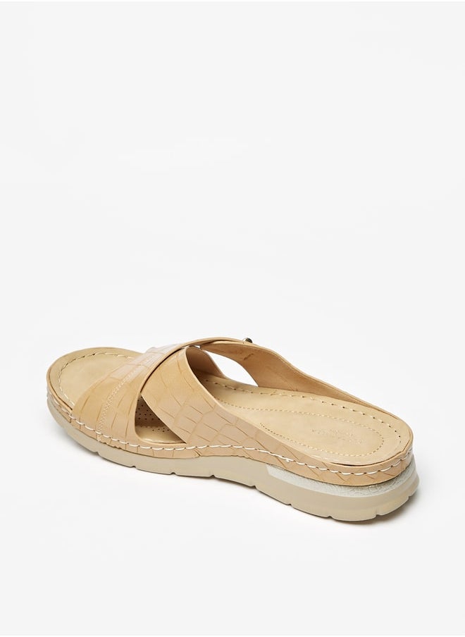 Flora Bella - Women Textured Slip-On Cross Strap Sandals - Image 1