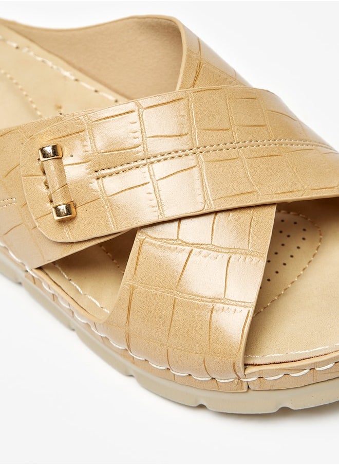 Flora Bella - Women Textured Slip-On Cross Strap Sandals - Image 1