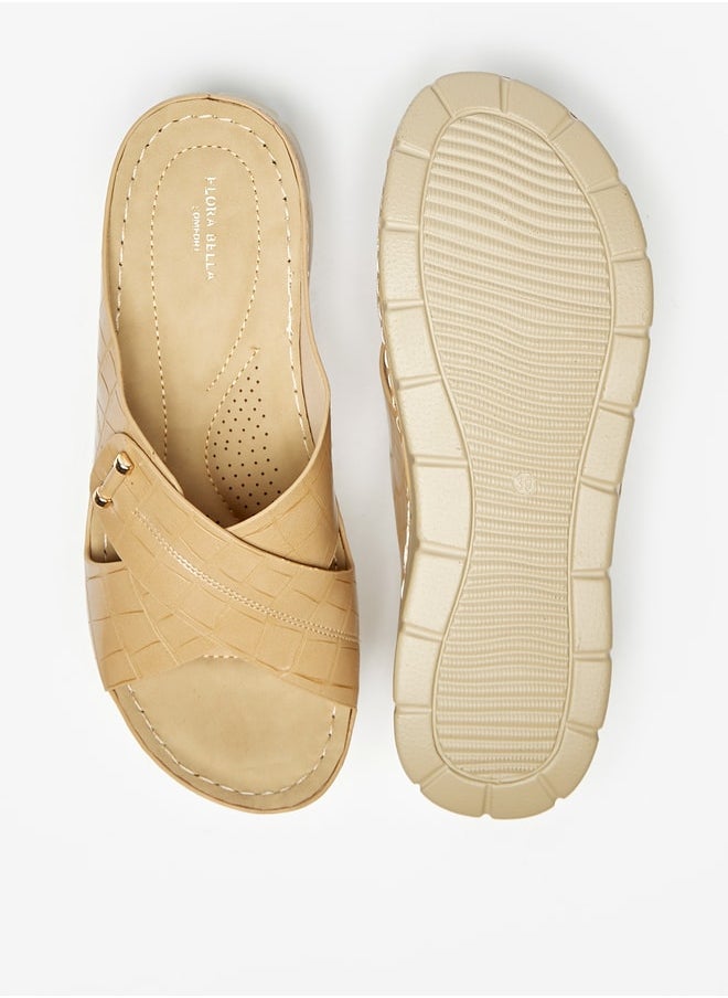Flora Bella - Women Textured Slip-On Cross Strap Sandals - Image 1