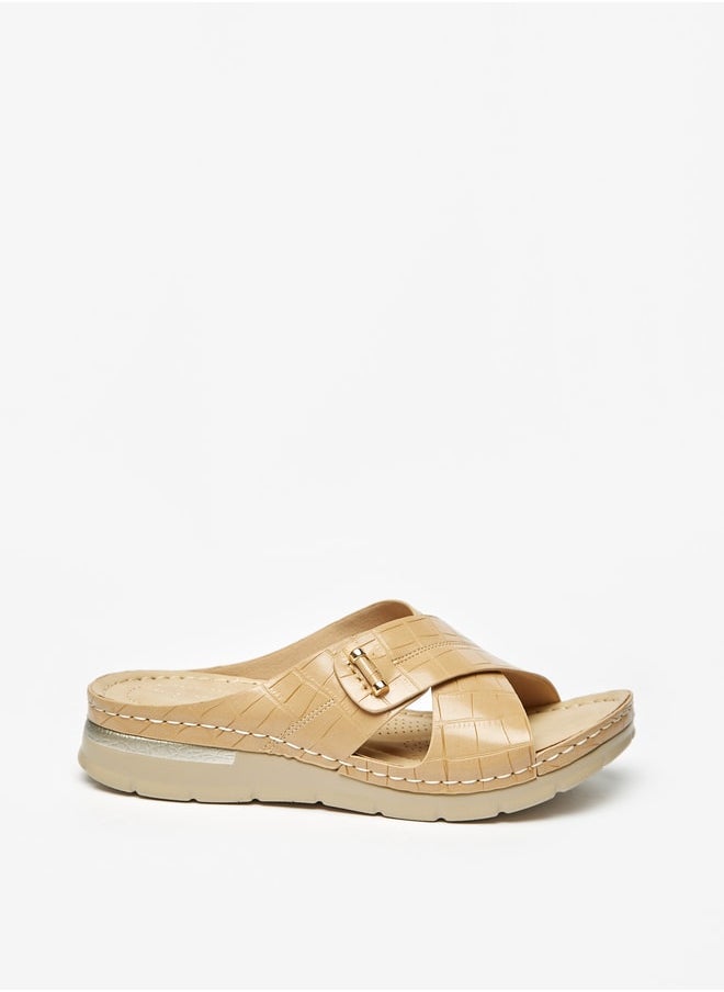 Flora Bella - Women Textured Slip-On Cross Strap Sandals - Image 1