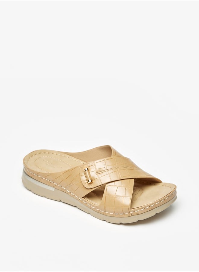 Flora Bella - Women Textured Slip-On Cross Strap Sandals - Image 1