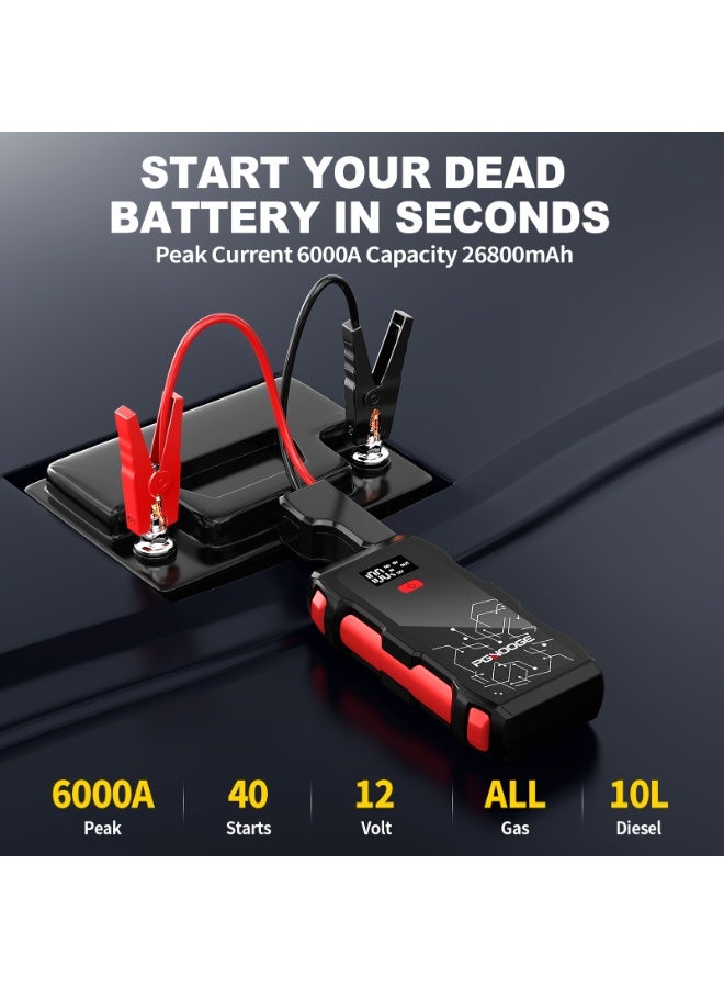بجنوج شاحن سيارة بي جي إن أو جي بسعة ٢٦٨٠٠ مللي أمبير/ساعة وذروة تيار ٦٠٠٠ أمبير، معزز بطارية سيارة لجميع محركات البنزين ومحركات الديزل حتى ١٠ لتر، شاحن سيارة طارئ ١٢ فولت مع كشاف، شاشة ليد، وشحن سريع عبر منفذ USB. - Image 2