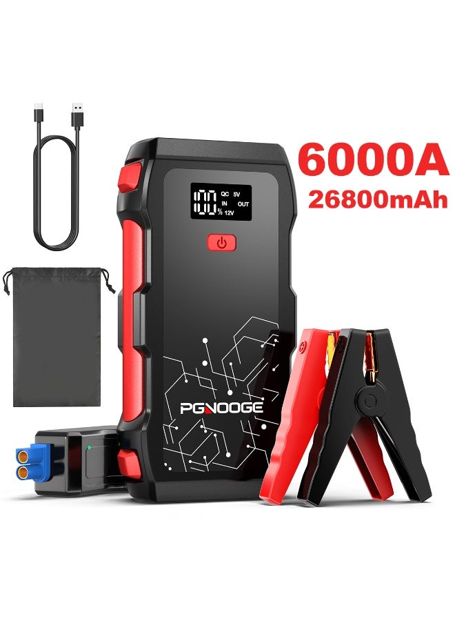 بجنوج شاحن سيارة بي جي إن أو جي بسعة ٢٦٨٠٠ مللي أمبير/ساعة وذروة تيار ٦٠٠٠ أمبير، معزز بطارية سيارة لجميع محركات البنزين ومحركات الديزل حتى ١٠ لتر، شاحن سيارة طارئ ١٢ فولت مع كشاف، شاشة ليد، وشحن سريع عبر منفذ USB. - Image 1