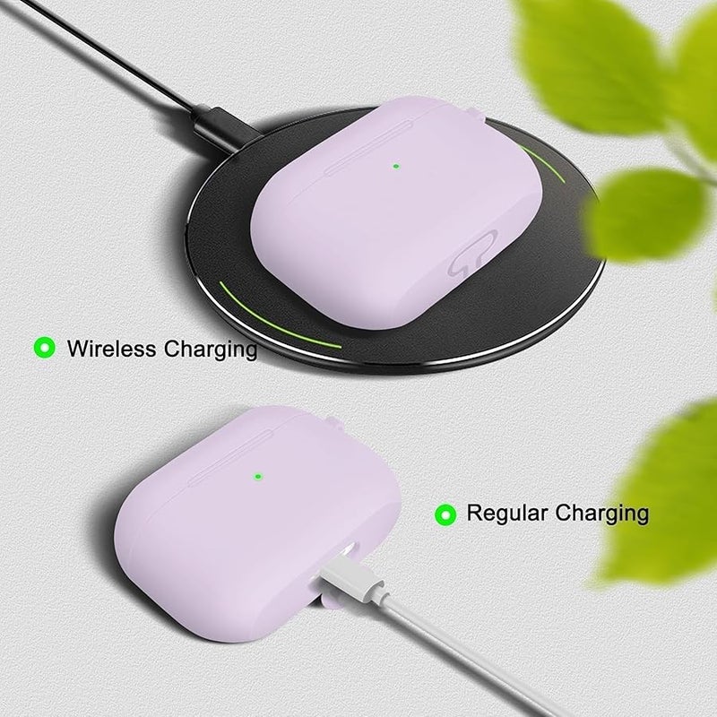 Woyinger Compatible with Airpods Pro Case,Soft Silicone Skin Case Cover with Cleaner kit,Shock-Absorbing Protective Case with Keychain,Front LED Visible-Lavender - Image 3