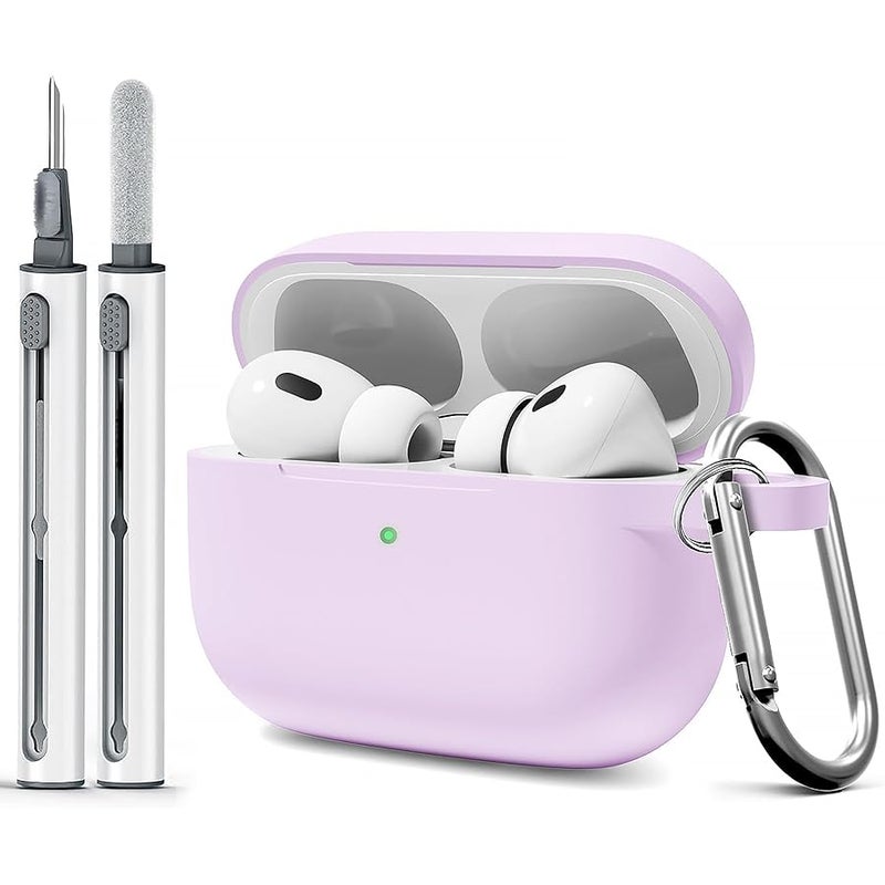 Woyinger Compatible with Airpods Pro Case,Soft Silicone Skin Case Cover with Cleaner kit,Shock-Absorbing Protective Case with Keychain,Front LED Visible-Lavender - Image 1