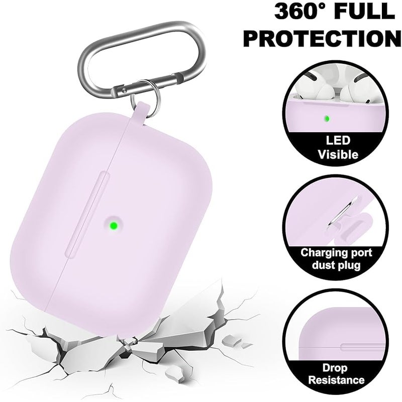 Woyinger Compatible with Airpods Pro Case,Soft Silicone Skin Case Cover with Cleaner kit,Shock-Absorbing Protective Case with Keychain,Front LED Visible-Lavender - Image 4