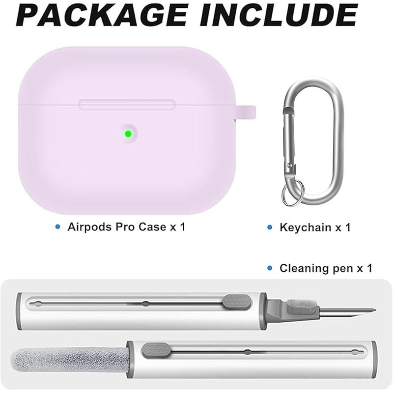 Woyinger Compatible with Airpods Pro Case,Soft Silicone Skin Case Cover with Cleaner kit,Shock-Absorbing Protective Case with Keychain,Front LED Visible-Lavender - Image 2