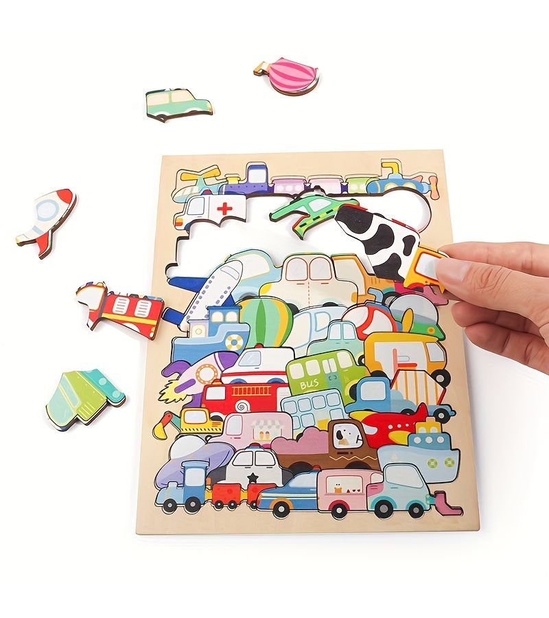 Dinosaur Traffic 40pcs Puzzle Colorful Wooden Toys Childrens Puzzle Develop Intelligence Improve Hands On Ability Festivals Birthday Gifts For Kids Over Three Years Old - Image 1