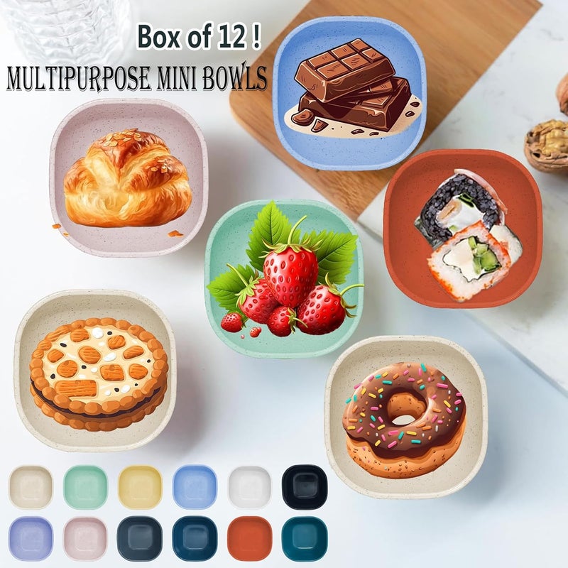 SHECIPIN 12 Pack Mini Square Dinnerware Bowls for Kids 45 OZ Unbreakable Wheat Straw Dipping Bowls Small Bowls Perfect for Prep Nuts Candy or DipsMulticolor 37inch - Image 3