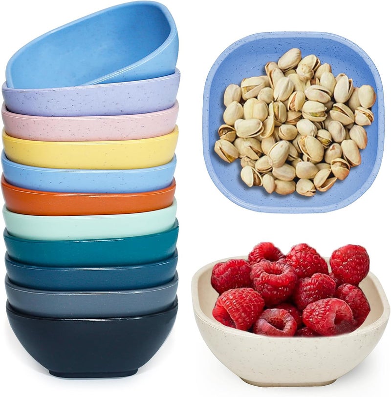 SHECIPIN 12 Pack Mini Square Dinnerware Bowls for Kids 45 OZ Unbreakable Wheat Straw Dipping Bowls Small Bowls Perfect for Prep Nuts Candy or DipsMulticolor 37inch - Image 1