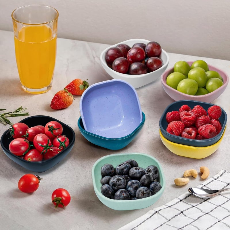 SHECIPIN 12 Pack Mini Square Dinnerware Bowls for Kids 45 OZ Unbreakable Wheat Straw Dipping Bowls Small Bowls Perfect for Prep Nuts Candy or DipsMulticolor 37inch - Image 4