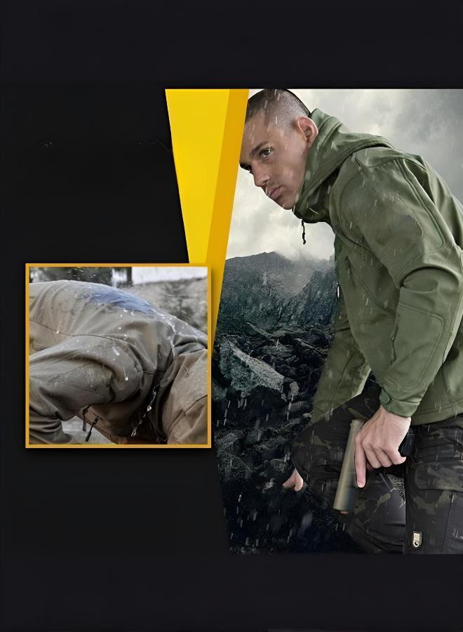 Hilyagems Men's casual waterproof jacket, zip-up windbreaker with hooded design, windproof outer layer, arm and chest pockets, relaxed fit, insulated for warmth, breathable fabric, solid colour design, everyday fashionable leisurewear, army green. - Image 4