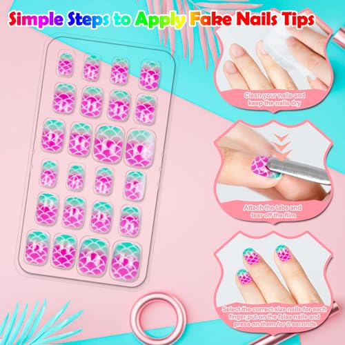 Labeol 144 Pieces Fake Nails for Kids Girls Artificial Full Cover Short Acrylic Stick On Nails False Nail Tips Kit Little Girls Nail Art Decoration - Image 3