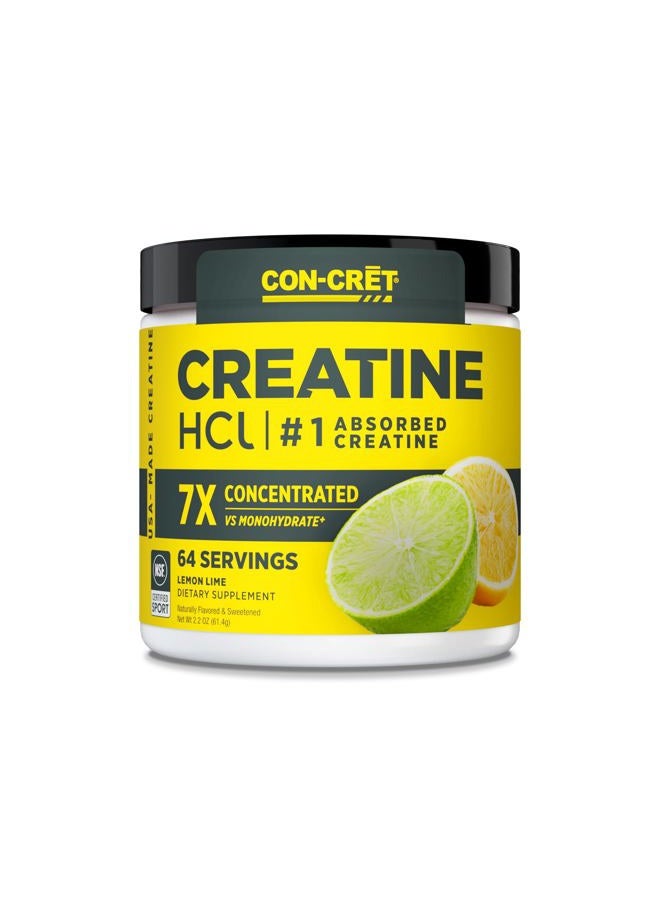 Creatine HCl Powder | Muscle, Cognitive, Cellular Energy Support | No Bloating or Cramps | USA Made & NSF Certified | Lemon Lime (64 Serving)