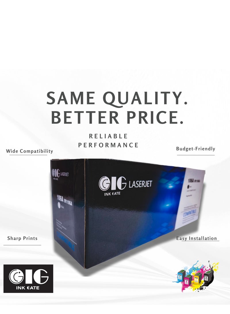أي جي خرطوشة حبر متوافقة من IG – أسود – بديل HP 106A (W1106A) – لطابعات HP Laser 107، 135، 137 – حتى 1000 صفحة - Image 1
