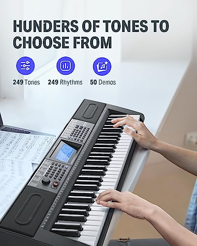 Donner 61 Key Keyboard Piano, Electric Piano Keyboard Kit with 249 Voices, 249 Rhythms - Includes Piano Stand, Stool, Microphone, Gift for Beginners, Black (DEK-610S) - Image 2