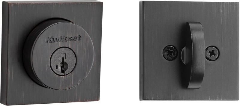 Kwikset Halifax Deadbolt Lock Venetian Bronze Square Exterior Keyed Front Entry Door Pick Resistant SmartKey Rekey Security Single Cylinder Dead Bolt with Microban Protection - Image 1
